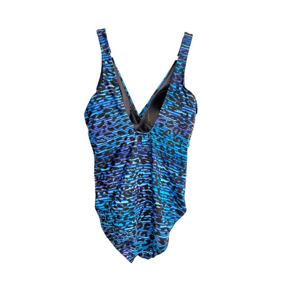 Miraclesuit Purr Fection Crossover One Piece Swimsuit Sz Small Blue Mesh Cutout - Picture 6 of 13